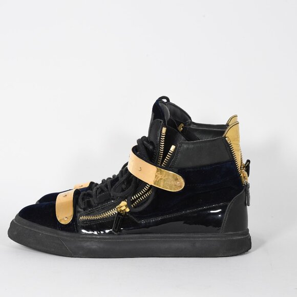 Giuseppe Zanotti Coby High-Top Sneakers - Black with Gold Accents (Size 44) - Picture 6 of 13